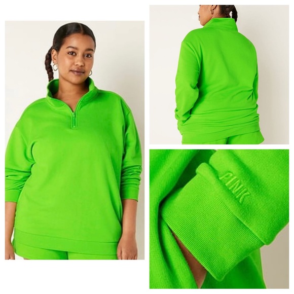 VS VICTORIAS SECRET PINK CAMPUS HALF ZIP PULLOVER SWEATER JACKET TOP GREEN XXL - Picture 1 of 6